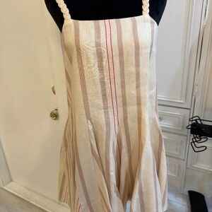 ALEXIS Dimma Sleeveless Linen Mini Dress in Heather Beige Stripe Size M